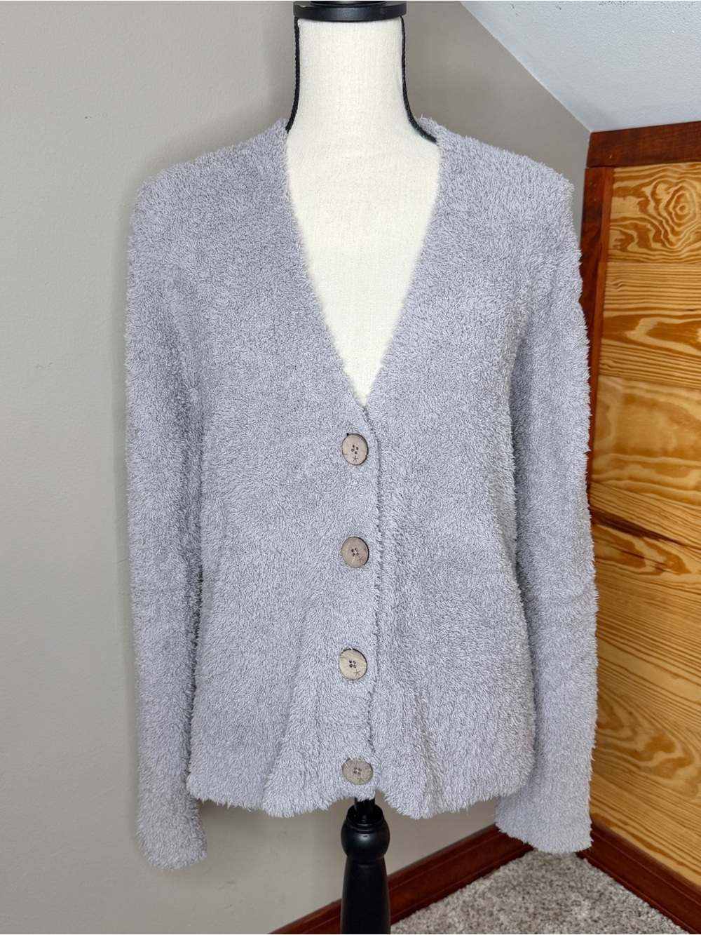 Barefoot Dreams CozyChic Knit Button Up Cardigan Sweater Lavender Purple Medium